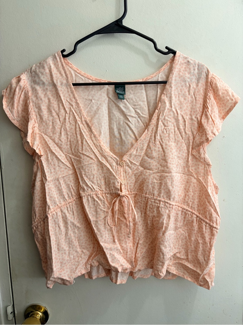 wild fable Light Peach Floral Tie-Front V-Neck Blouse